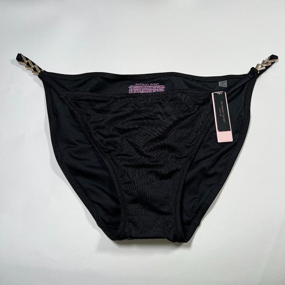 Victoria Secret XL Bikini Bottom Gold Chain Strap Black VS